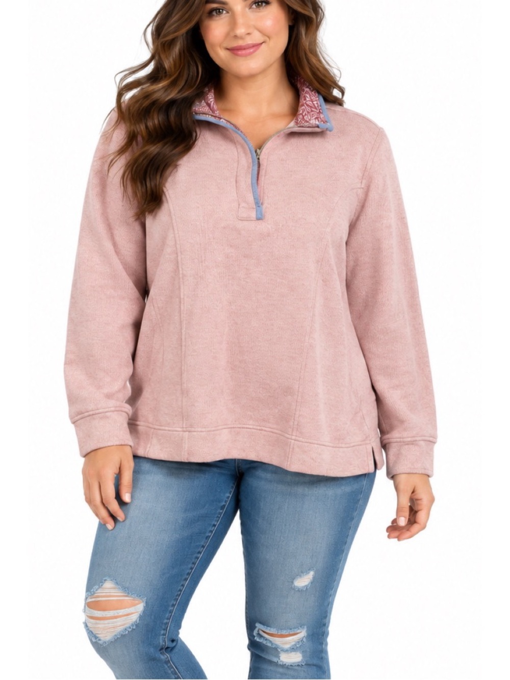 Orvis Pale Pink 1/4 Zip Pullover Top size Medium